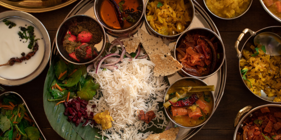 A south Indian Thali with a variety of dishes